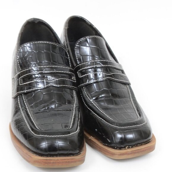 Urban Outfitters Lucy Croc Shiney Slip-on Faux Leather Loafer Block Heel Size 7 - Picture 9 of 14
